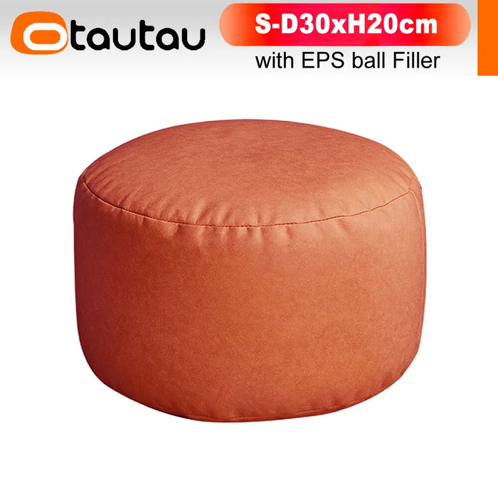 OTAUTAU Small Round Faux Leather Ottoman Stool Beanbag Pouf Footstool Stuffed Bean Bag Footrest Floor Corner Seat Puff JD004