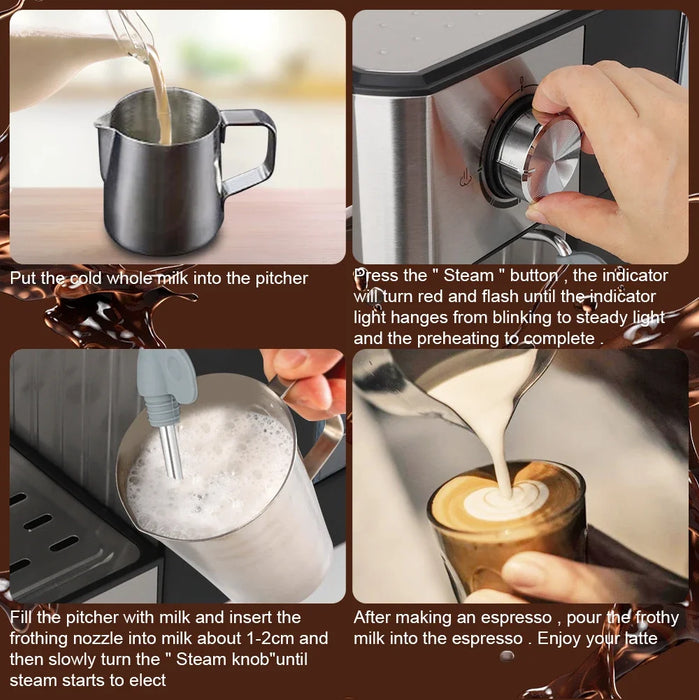 LCD Touch Espresso Coffee Machine Maker Semi-Automatic Pump With Cappuccino Milk Bubble Maker