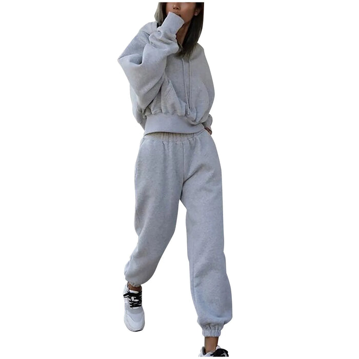 Women's Casual Solid Color Long Sleeved Hoodie Trousers Sweatershirt Sports Suit