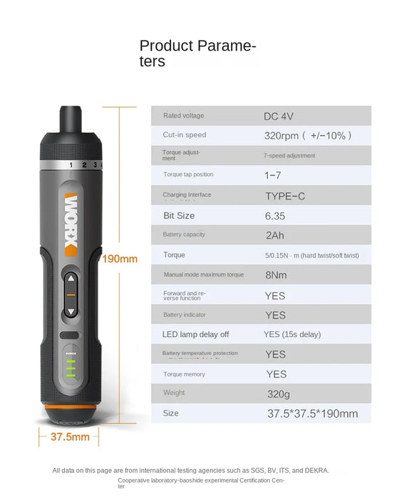 Youpin Worx 4V Electrical Screwdriver Set WX242 Smart Cordless Electric Screwdrivers USB Rechargeable Handle 30 Bit Sets Drill