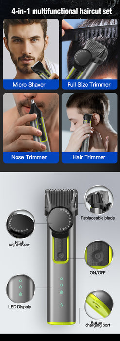 4 IN 1 Hair Cutting Kits 677 Professional Electric Trimmers Shaver Storage Package USB IPX5 Waterproof Body Grooming Clippers