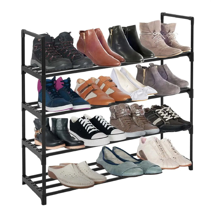 4 Tier Compact Shoe Rack Stand Space Saving Storage Organiser Shelf Quick Metal