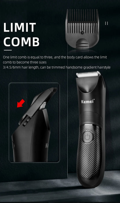 Kemei Electric Hair Clipper Professional Sensitive Area Haircuts Machine IPX7 Waterproof Body Trimmer with Charging Base KM-1838