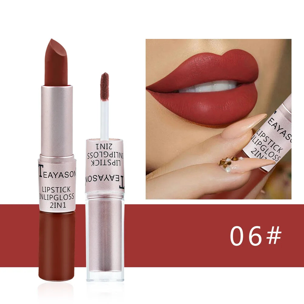 1PC Pink Matte Lipstick Waterproof Long-Lasting Moisture 2-in-1 Lip Tint Sexy Lip Gloss Lip Makeup for Women
