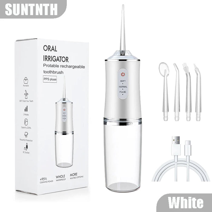 Dental Oral Irrigator Water Flosser Thread Teeth Pick Mouth Washing Machine 4 Nozzels 3 Modes USB Rechargeable 220ml Tank