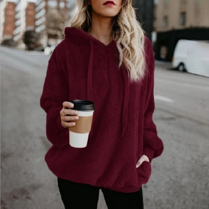 Fashion Trend Long-sleeved Hooded Solid Color, Women's Sweater Coat