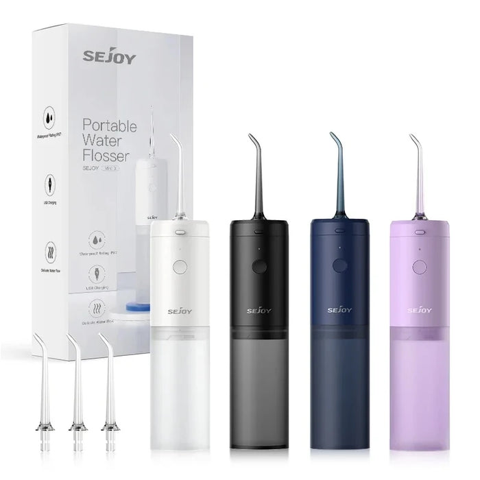 Sejoy Water Flosser Portable Dental Oral Irrigator with 3 Modes, 3 Replaceable Jet Tips , Rechargeable Waterproof Teeth Cleaner