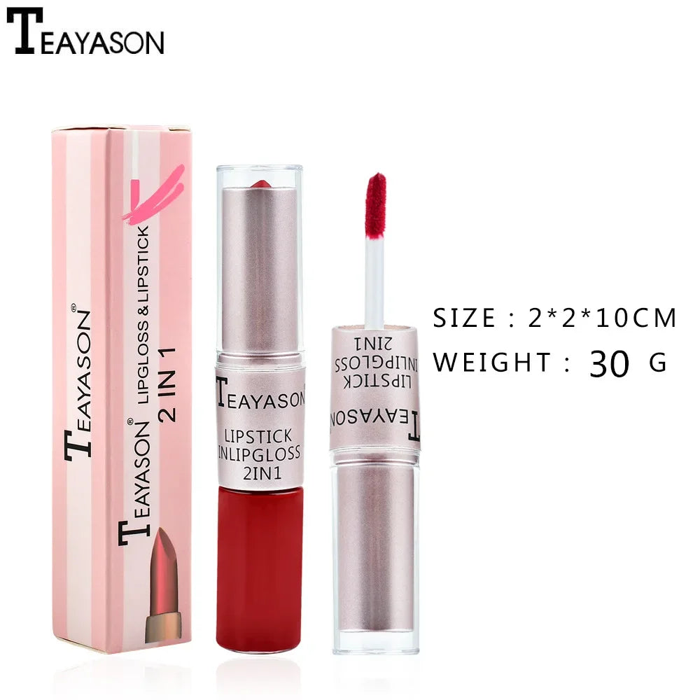 1PC Pink Matte Lipstick Waterproof Long-Lasting Moisture 2-in-1 Lip Tint Sexy Lip Gloss Lip Makeup for Women