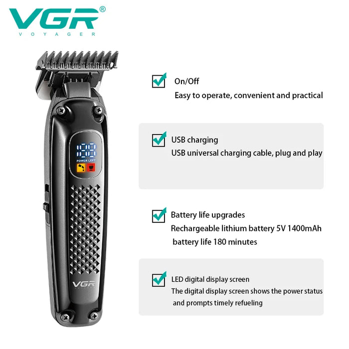 VGR Cordless Professional Hair Trimmer For Men Beard Trimmer USB Electric Shaver Hair Clipper Edge Razor Hair Cutter Machine