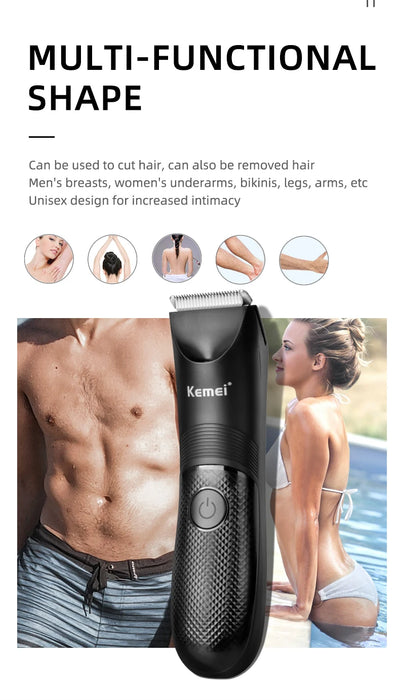 Kemei Electric Hair Clipper Professional Sensitive Area Haircuts Machine IPX7 Waterproof Body Trimmer with Charging Base KM-1838