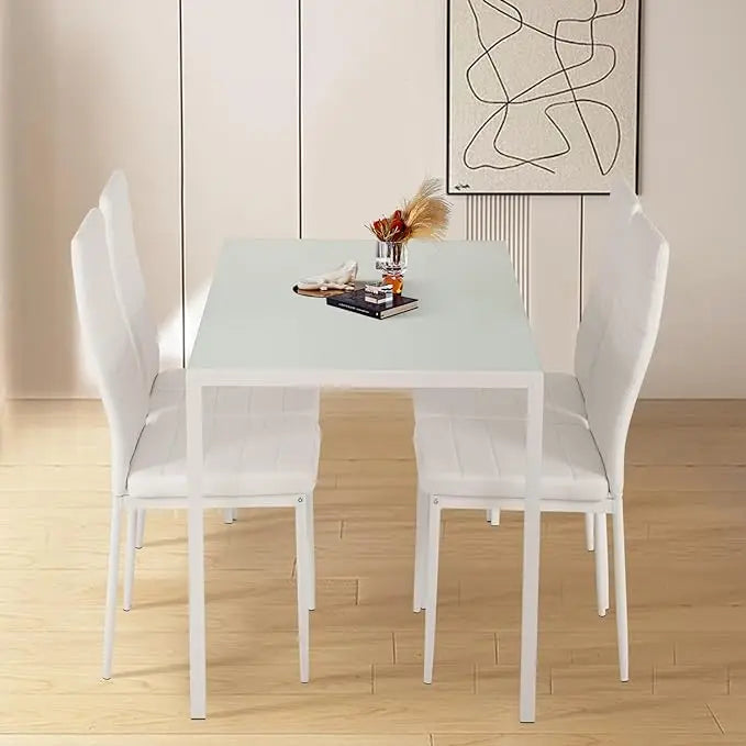 Dining Table and Chairs Set Modern Rectangular Marble Table top with 4 Chairs PU Leather for Dining Room and Kitchen