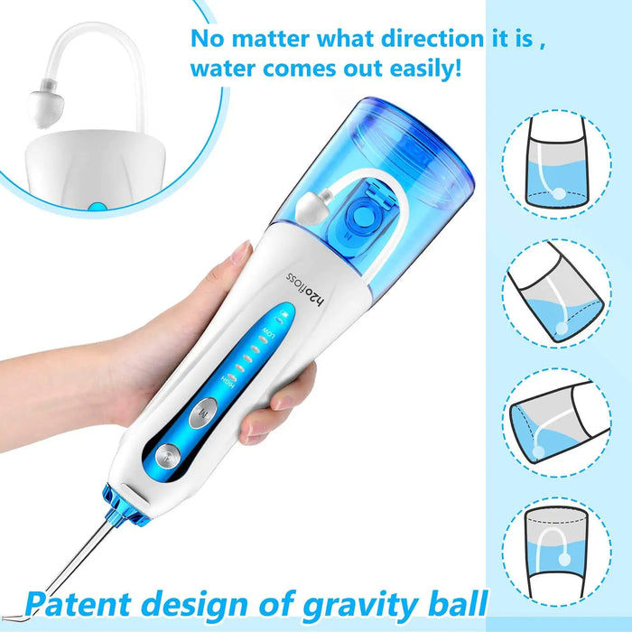 h2ofloss Oral Irrigator Dental for Teeth Portable Water Flosser Travel  Braces Rechargeable & Waterproof Dental Water Jet 300ML