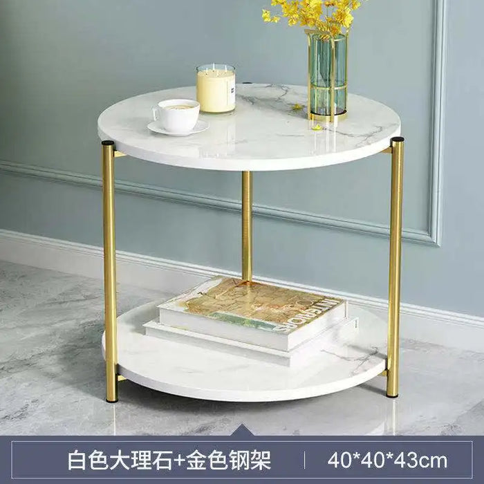 Round Tea Table Living Room Coffee Tables Marble Texture Wooden Combination Furniture Durable Table Diameter 40CM Drop Shipping