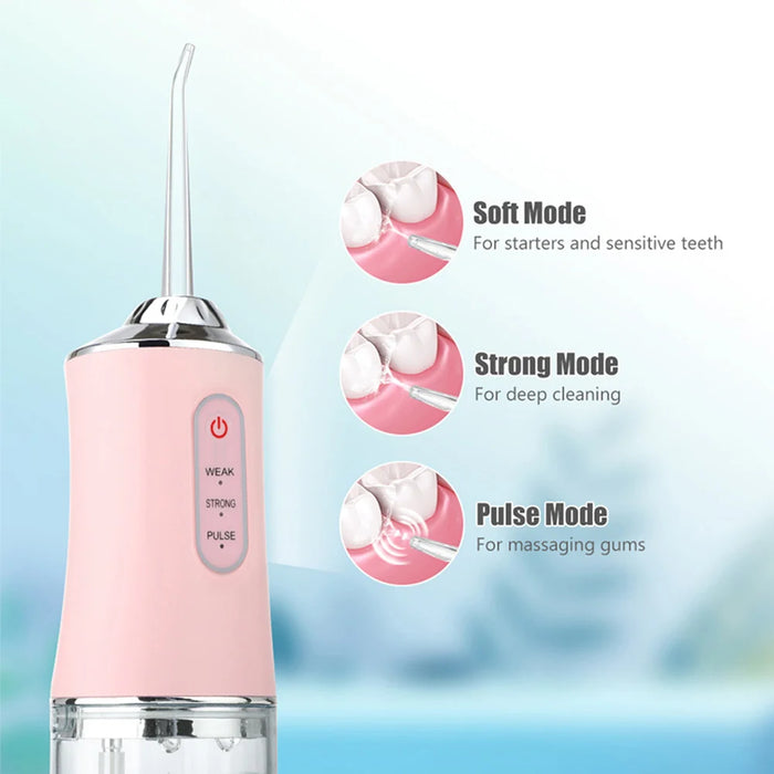 Dental Floss, Portable Cordless Oral Irrigator Cleaning 3 Modes, Waterproof Rechargeable Dental Cleaner, with 4 Nozzles