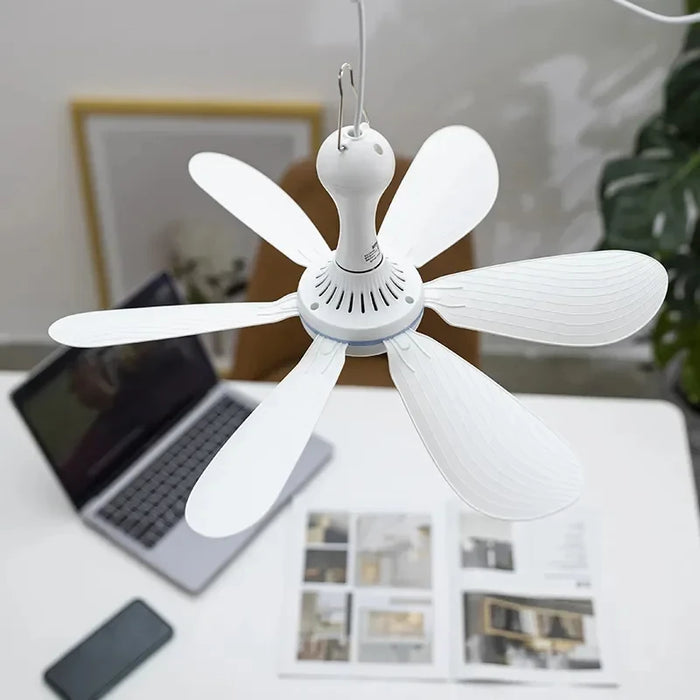 Silent 6 Leaves USB Powered Ceiling Canopy Fan with Remote Control Timing 4 Speed Hanging Fan for Camping Bed Dormitory Tent New