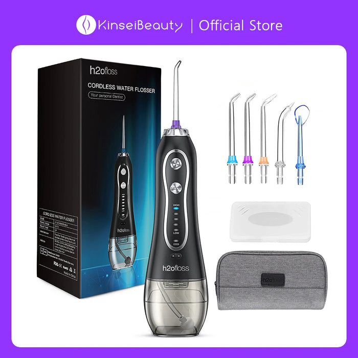 KinseiBeauty Water Flosser Dental Oral Irrigator Teeth Whitenin Portable Dental Flosser USB Rechargeable 5 Modes 300ml Tank