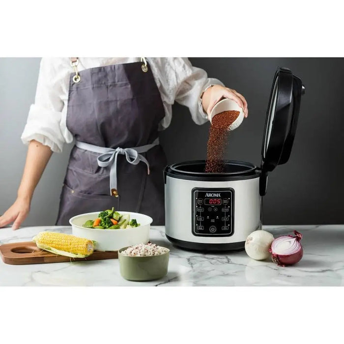 Digital 20 Cup Multicooker & Rice Cooker Stainless Steel Nonstick Inner Pot Programmable Delay Timer Steam Tray 5-Quart Slow