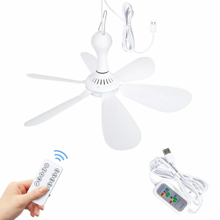 Silent 6 Leaves USB Powered Ceiling Canopy Fan with Remote Control Timing 4 Speed Hanging Fan for Camping Bed Dormitory Tent New