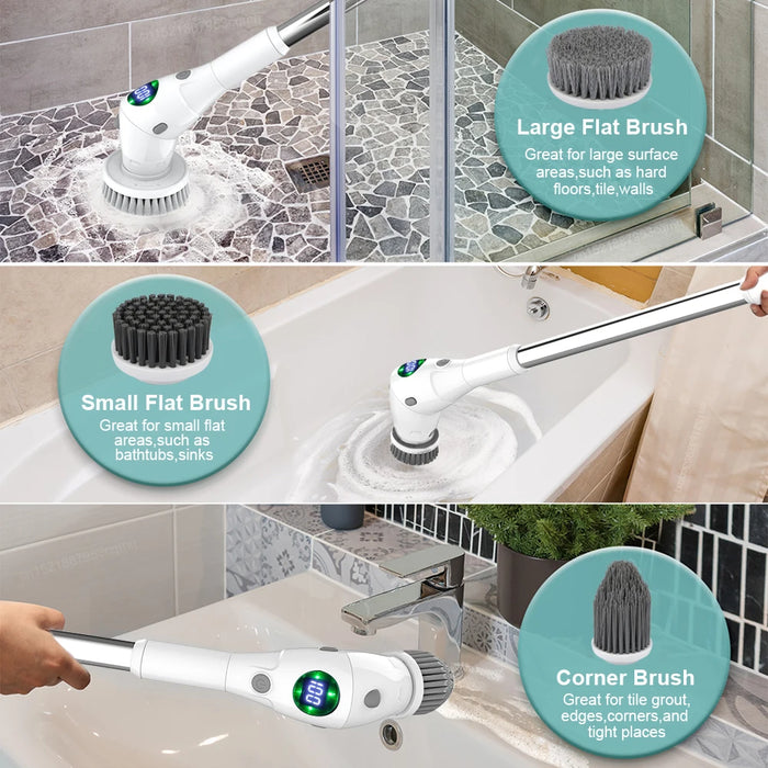 Electric Cleaning Brush 8in1 Multi-functional Electric Rotary Scrubberfor Kitchen Bathroom Toilet Sink Household Cleaning Brush