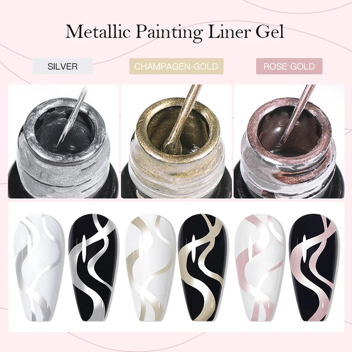 MEET ACROSS 5ml Sliver Metallic Liner Gel Nail Polish Super Bright Mirror Effect Painting Drawing Line Graffiti Stripe Nail Art