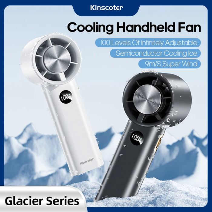 KINSCOTER Portable Handheld Turbo Fan 100 Wind Speeds Adjustable Mini Handheld Cooler Portable Small Charging Ice Compress Fan