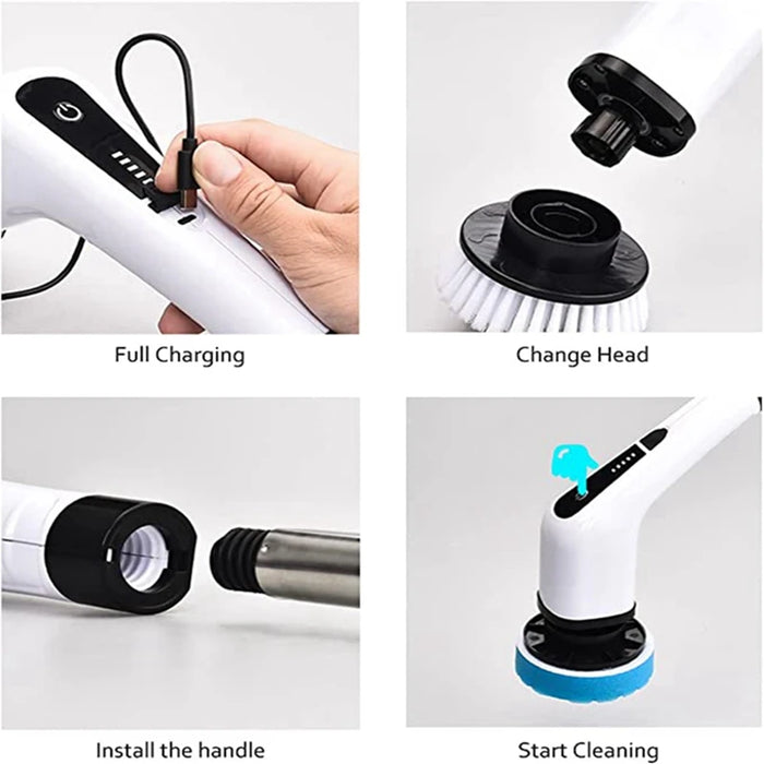 Xiaomi Electric Scrubber Cleaning Turbo Scrub Brush with 7 Replacement Brush Heads Adjustable Handle Kitchen Bathroom Clean Tool