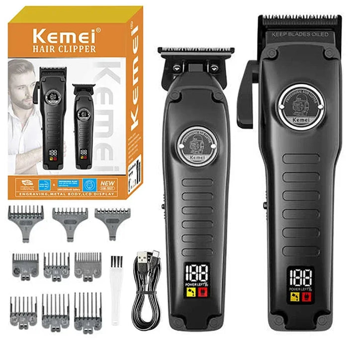 Kemei Combo Kit Zinc Alloy Hair Clipper Professional Beard Hair Trimmer For Men Hair Cutting Machine rechargeable 0mm blade