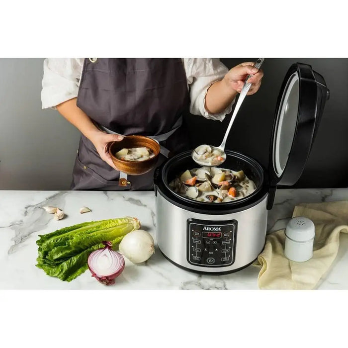 Digital 20 Cup Multicooker & Rice Cooker Stainless Steel Nonstick Inner Pot Programmable Delay Timer Steam Tray 5-Quart Slow