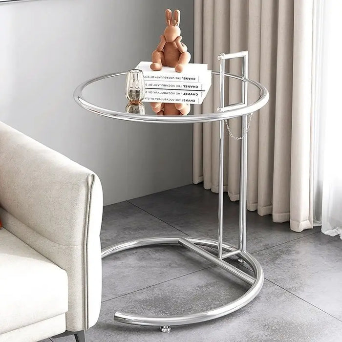 Transparent Tables Glass Creative Lift Coffee Table Simple Sofa Tables Nordic Designer C-Shaped Table Geometric Round Table