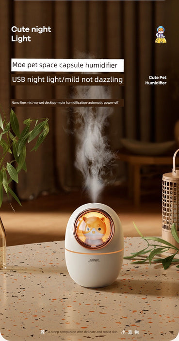 Remax Cute Pet Space Capsule Humidifier Ultra-Quiet Nano Fine Sprays USB Portable Small Night Lamp Automatic Power off Neutral