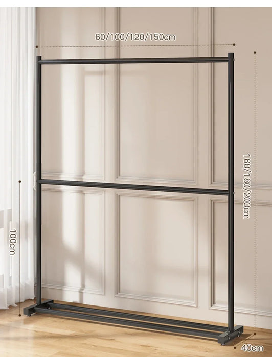 Clothing Rack Double Layers Folding Wardrobe With Wheels Placed On The Ground Living Room Shelf Home Furniture Drying Coat Rack