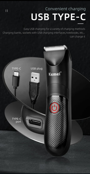 Kemei Electric Hair Clipper Professional Sensitive Area Haircuts Machine IPX7 Waterproof Body Trimmer with Charging Base KM-1838