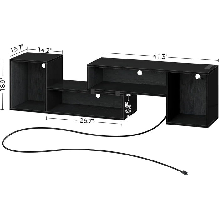 TV Stand with LED Strip & Power Outlets, Gaming Media 2 Pieces Conse Cabinet, Black TV Stand