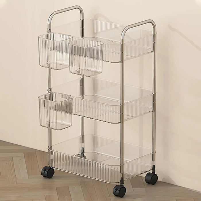 Light Luxury Storage Rack Trolley 2/3/4 Layers Transparent Acrylic Rolling Cart With Removable Hanging Baskets Snacks Bookshelf