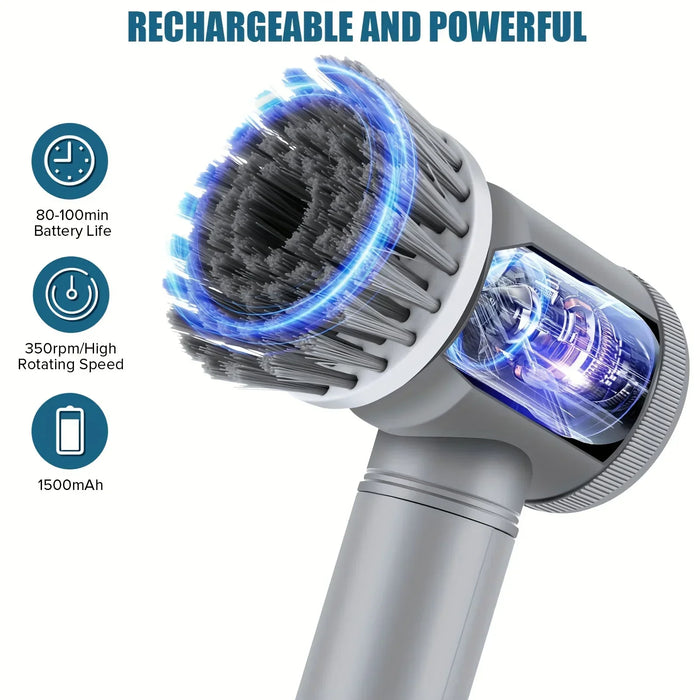 Electric Spin Scrubbe Cordless Spin Scrubber with 6 Replaceable Brush Heads and Adjustable Extension Handle, Power Brush