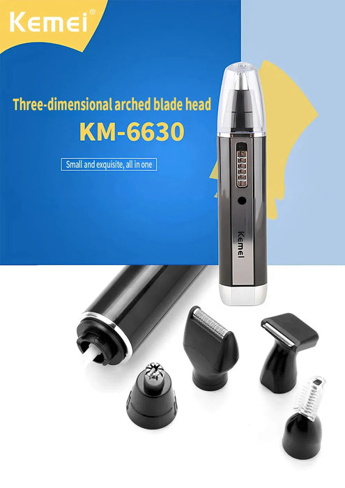 Kemei KM-6630 4 in 1 Nose Eyebrow Hair Beard Trimmer Rechargeable Electric Shaver Nose Ear Trimmer With Temple Cut for Men