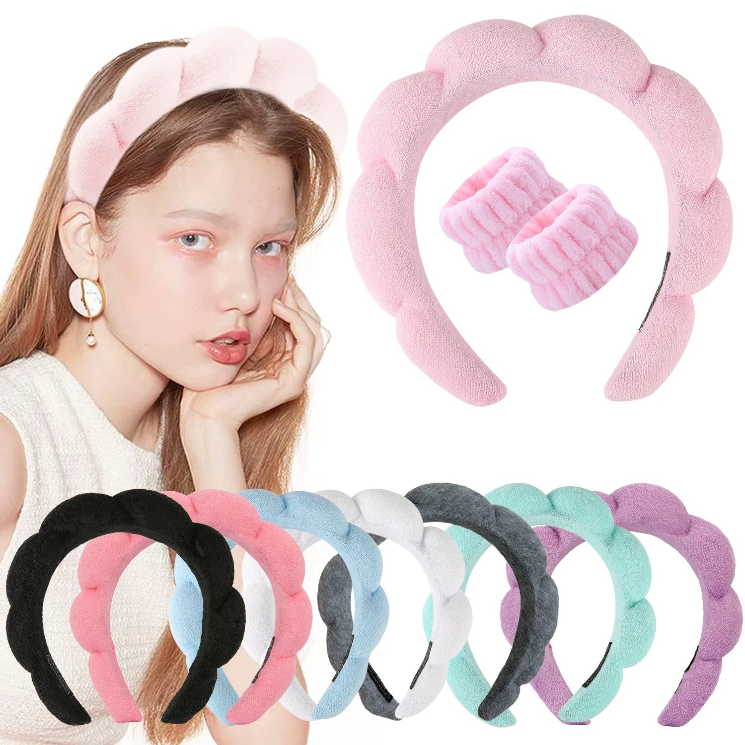 Terry Towel Cloth Headband Face Wash Headband Puffy Makeup Hairbands for Face Washing Soft Shower Wash Wristbands