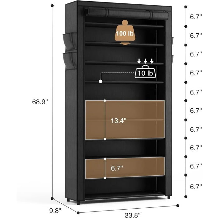 Shoerack Large Capacity Stackable Tall Shoe Shelf Storage to 50-55 Pairs Shoes and Boots Sturdy Metal Free Standing Organizer