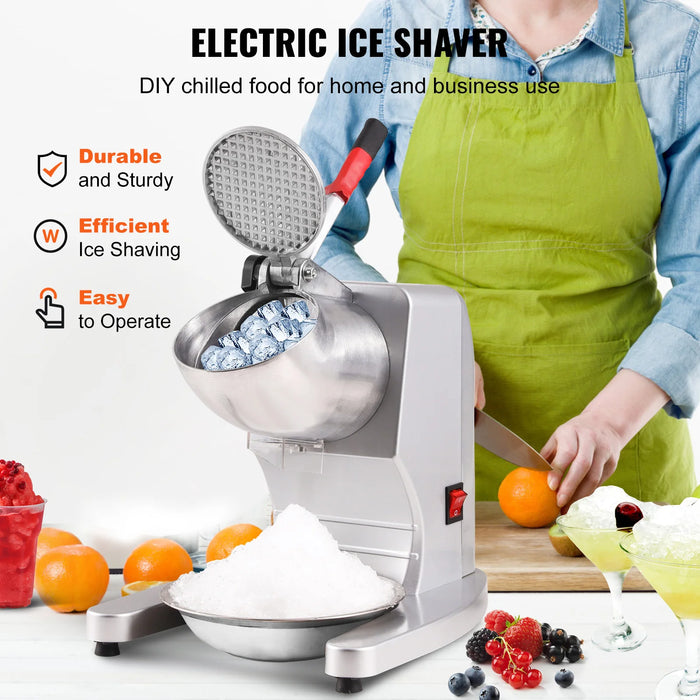 VEVOR Ice Crushers Machine,220lbs Per Hour Electric Snow Cone Maker w/4 Blades,Stainless Steel Shaved Ice Machine w/Cover & Bowl