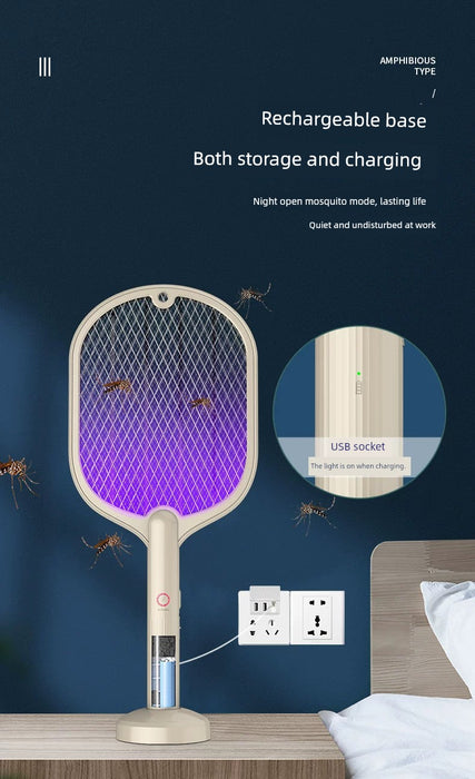 Smart For Home 2-in-1 Electric Mosquito Swatter Rechargeable Mosquito Killer Mosquito Trap Fly Electric Shock Mosquito Killer Battery Racket Swatter