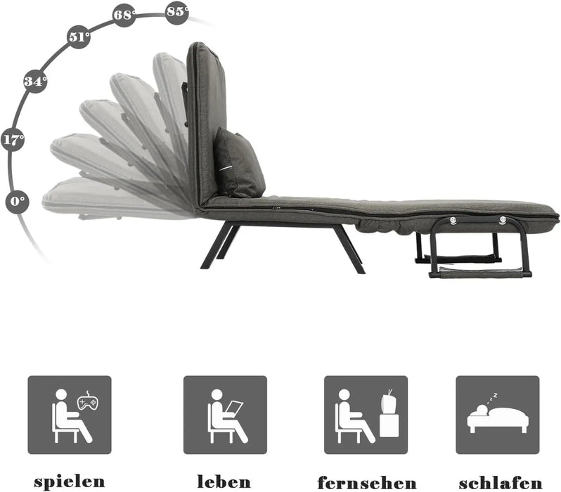 4-in-1 Sofa Bed Chair, Convertible Adjustable Folding 5 Position Sleeper Chair Beds with Back, Upholstered Seat Single Flip Chai