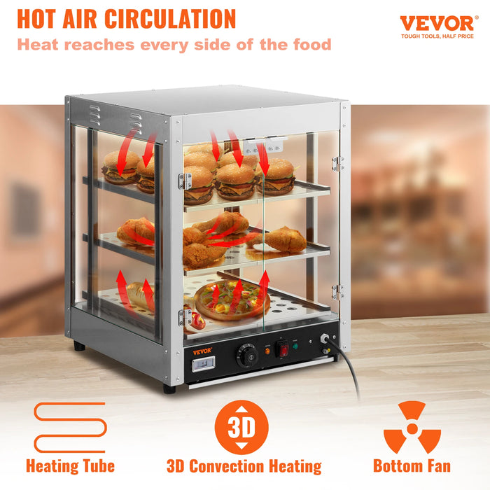 VEVOR 2/3 Tiers Countertop Food Warmer Commercial 3D Heating Pizza Pastry Warmer with Temp Knob Display Kitchen Appliance