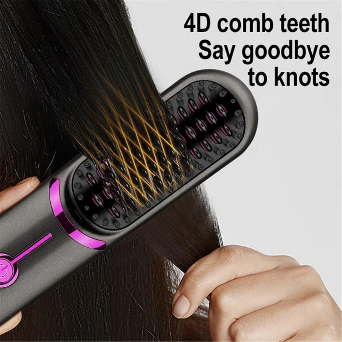 USB Rechargeable Hair Straightener Brush Fast Heating & 3 Temp Settings Anti-Scald for Professional Salon Home Dropshipping