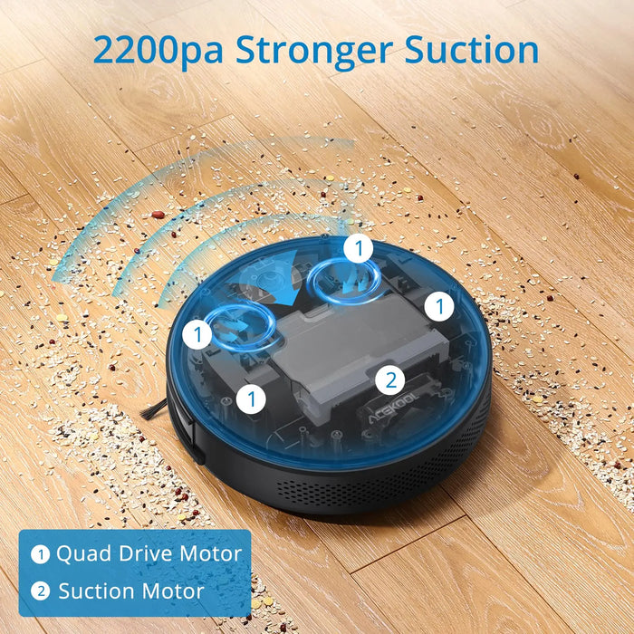 Robot Vacuum Cleaner, 2200Pa Strong Suction Super-Thin Quiet Robotic Vacuum Cleaner Self-Charging WiFi/Remote Control 120min