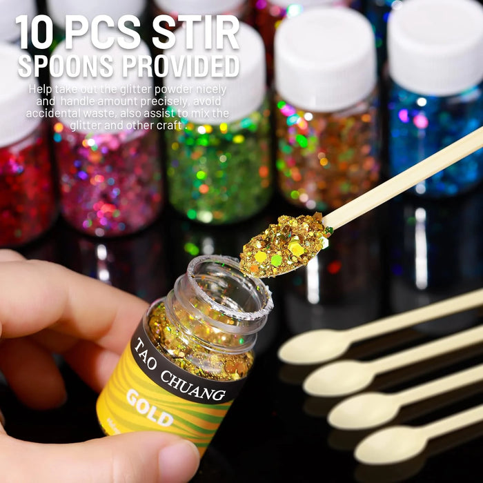 15 Colors Holographic Chunky Glitter, Craft Glitter for Resin, LEOBRO Nail Glitter, Festival Cosmetic Eye Hair Face Body Glitter