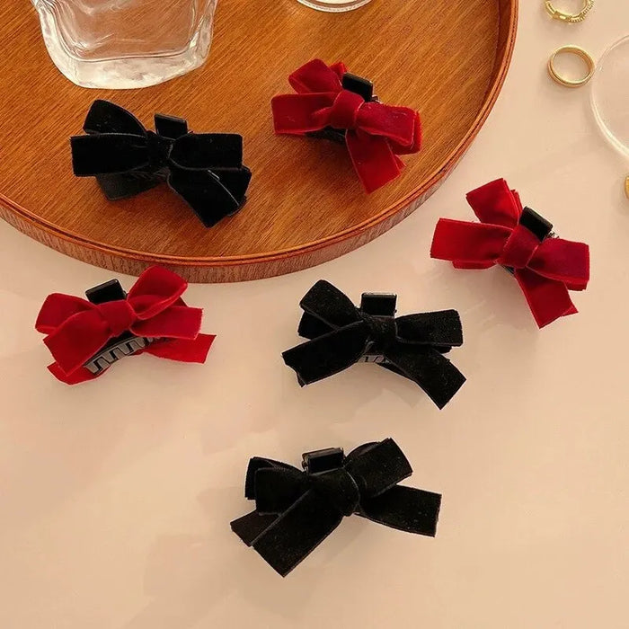 2pcs Black Bow Small Grab Clip Women's Autumn And Winter Vintage Velvet Bangle Clip Hair Clip Style Princess Hair Clip Headwear