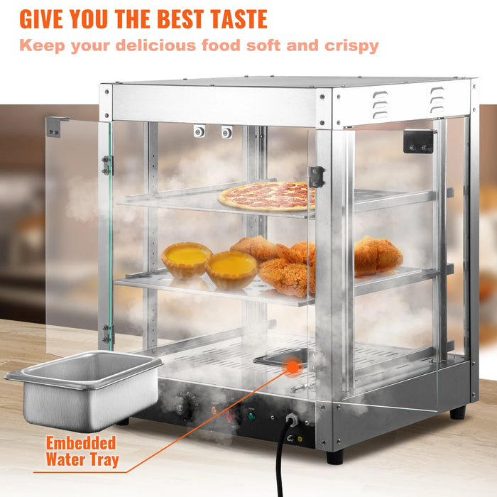 VEVOR 2/3 Tiers Countertop Food Warmer Commercial 3D Heating Pizza Pastry Warmer with Temp Knob Display Kitchen Appliance