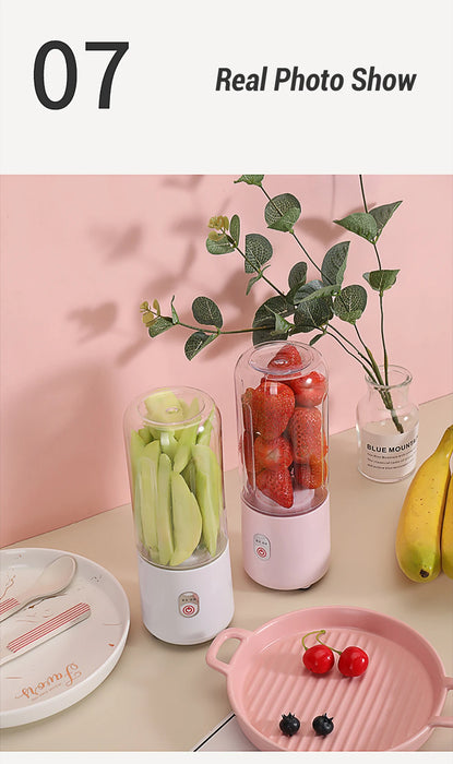 Portable Blender Bottle Fruit Juicer 500ML Personal Lemon Blender with 6 Blades BPA Free Kitchen Automatic Fresh Squeezer Travel