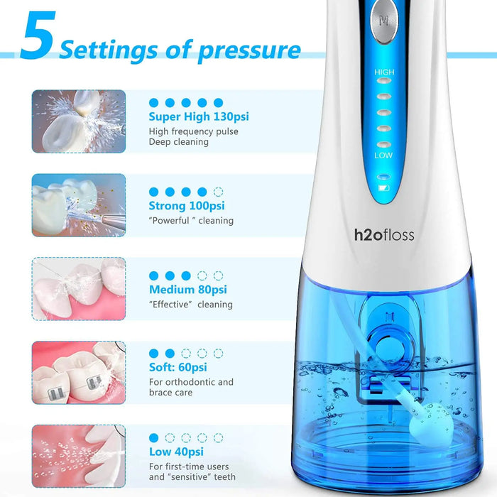 h2ofloss Oral Irrigator Dental for Teeth Portable Water Flosser Travel  Braces Rechargeable & Waterproof Dental Water Jet 300ML