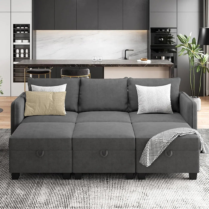 Sectional Sofa with Storage Seat, Couch with Storage Ottoman for Living Room